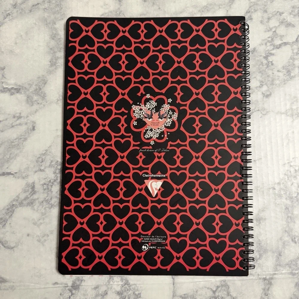 Clairefontaine A4 Spiral Notebook Ruled Paper College Writing‎ Pad Hearts Birds